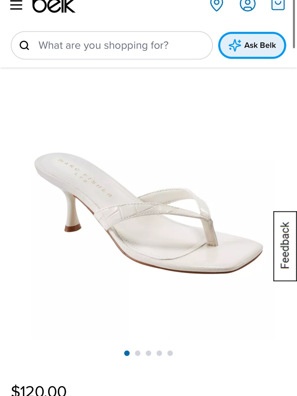 Marc Fisher White Leather Thong Mule with Kitten Heel